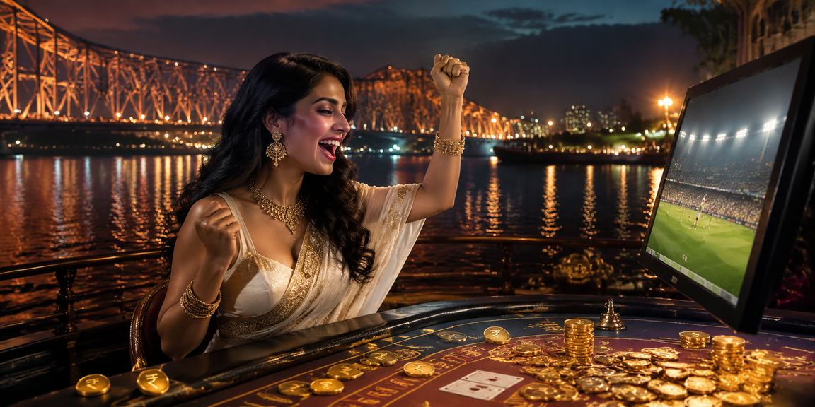 Kolkata Howrah Bridge at night with casino ambiance