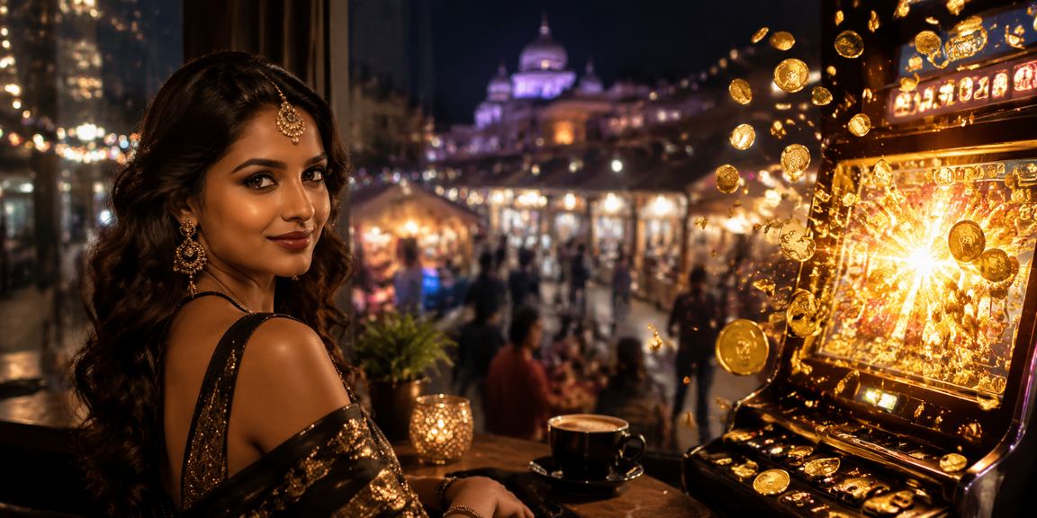 Night market with slot games and festive lights in Pune